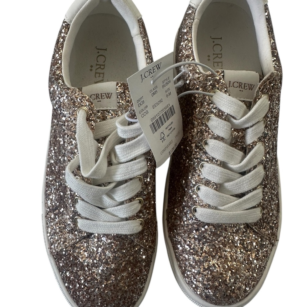 NWT J. Crew Gold Sparkle Sneakers 6 lace up
